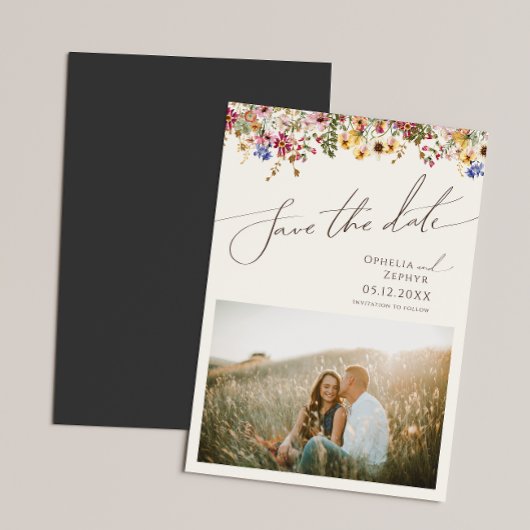 Kleurrijke wilde bloem | Beige Save the Date Magnetische Uitnodiging