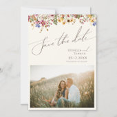 Kleurrijke wilde bloem | Beige Save the Date Magnetische Uitnodiging (Voorkant)