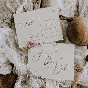 Kleurrijke wilde bloem   Beige tuin behalve datum Uitnodiging Briefkaart