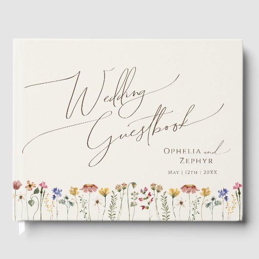 Kleurrijke wilde bloem | Beige Wedding Guestbook Gastenboek (Voorkant)