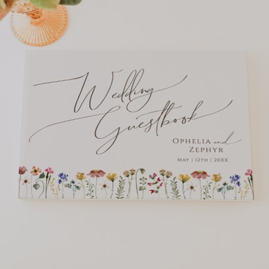 Kleurrijke wilde bloem | Beige Wedding Guestbook Gastenboek