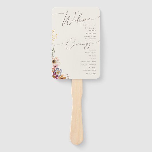 Kleurrijke wilde bloem | Beige Wedding Programme H Handwaaier (Voorkant)