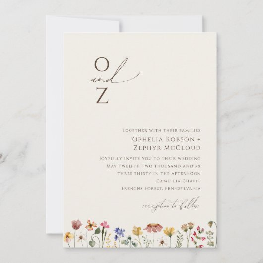 Kleurrijke wilde bloem | Belige monogram bruiloft Kaart (Voorkant)