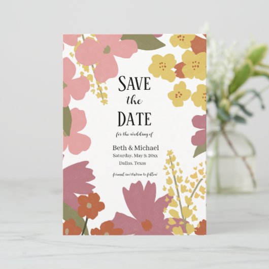 Kleurrijke Wilde Bloem Bewaar de Datum Kaart (Staand voorkant)