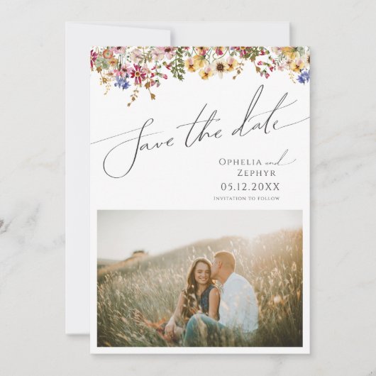 Kleurrijke wilde bloem | Beweerde foto slaat de da Save The Date (Voorkant)
