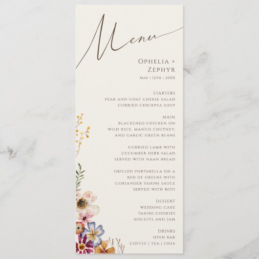 Kleurrijke wilde bloem | Bindringer van beige tuin Menu (Voorkant)