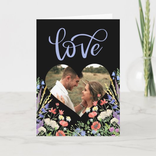 Kleurrijke Wilde Bloem Bloem Foto Zwart Valentijn Kaart (Voorkant)