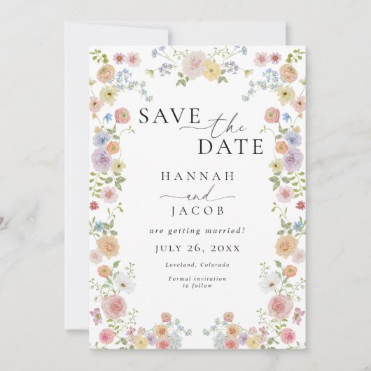 Kleurrijke Wilde Bloem Bloemige Foto Huwelijk Save The Date (Voorkant)