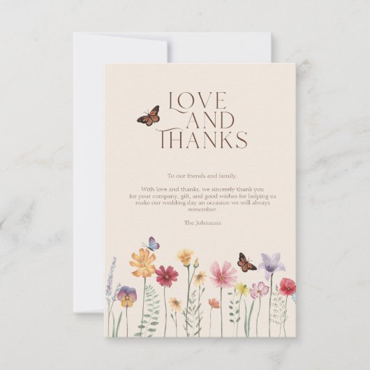 Kleurrijke Wilde Bloem Botanische Liefde Dank Trou Bedankkaart (Voorkant)