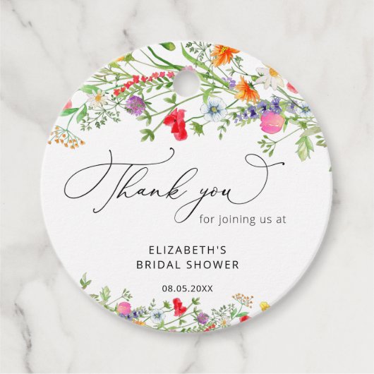 Kleurrijke wilde bloem bruiloft bedankjes labels (Voorkant)