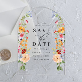 Kleurrijke Wilde Bloem Bruiloft Save The Date Acryl Uitnodigingen
