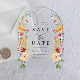Kleurrijke Wilde Bloem Bruiloft Save The Date Acryl Uitnodigingen