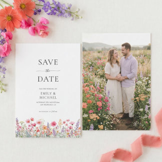 Kleurrijke Wilde Bloem Bruiloft Save The Date Kaar