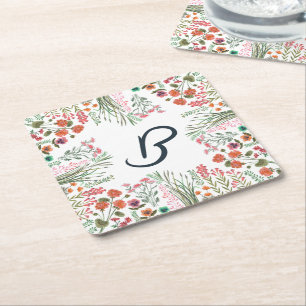 Kleurrijke Wilde Bloem Bruiloftsshower Monogram Kartonnen Onderzetters