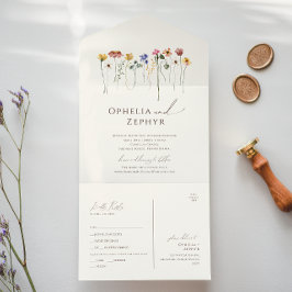 Kleurrijke wilde bloem | Casual beige zegel en ver All In One Uitnodiging