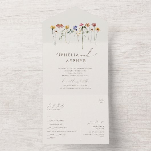 Kleurrijke wilde bloem | Casual beige zegel en ver All In One Uitnodiging (Binnen)