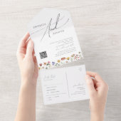 Kleurrijke wilde bloem | Casual QR-codenummer en v All In One Uitnodiging (Afscheurbaar)