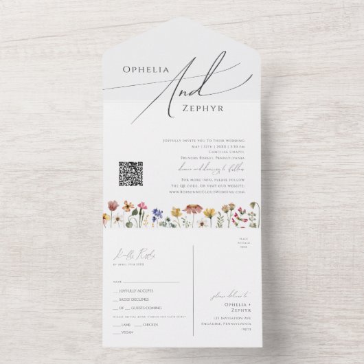 Kleurrijke wilde bloem | Casual QR-codenummer en v All In One Uitnodiging (Binnen)