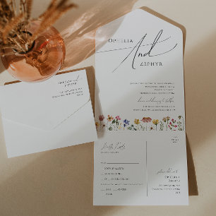 Kleurrijke wilde bloem   Eenvoudige Casual afdicht All In One Uitnodiging