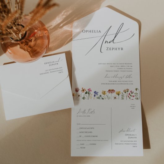 Kleurrijke wilde bloem | Eenvoudige Casual afdicht All In One Uitnodiging