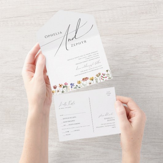 Kleurrijke wilde bloem | Eenvoudige Casual afdicht All In One Uitnodiging (Afscheurbaar)