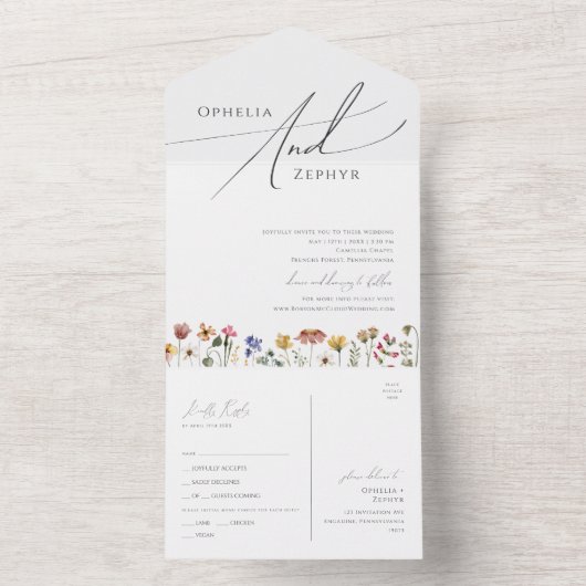 Kleurrijke wilde bloem | Eenvoudige Casual afdicht All In One Uitnodiging (Binnen)