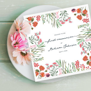 Kleurrijke wilde bloem Eerste Heilige Communie Servet