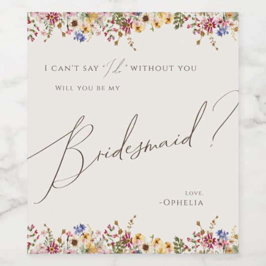 Kleurrijke wilde bloem | Etiket beige Bridesmaid (Enkel label)