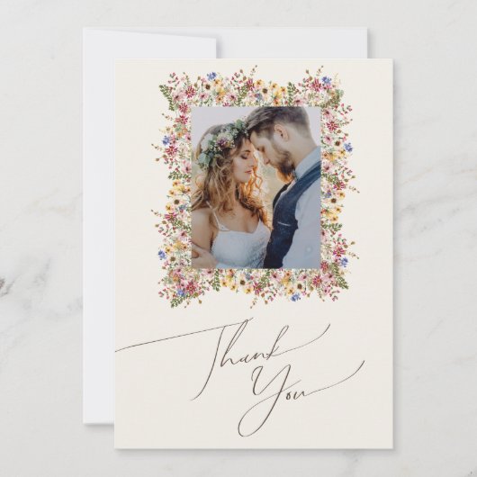 Kleurrijke wilde bloem | Foto beige Meadow Flat Bedankkaart (Voorkant)