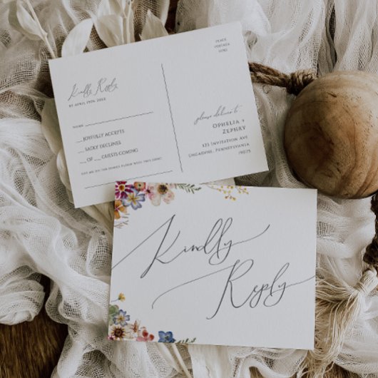 Kleurrijke wilde bloem | Garden Song Request RSVP Briefkaart