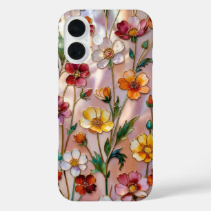 Kleurrijke wilde bloem gebrandschilderde telefoonh iPhone 16 hoesje