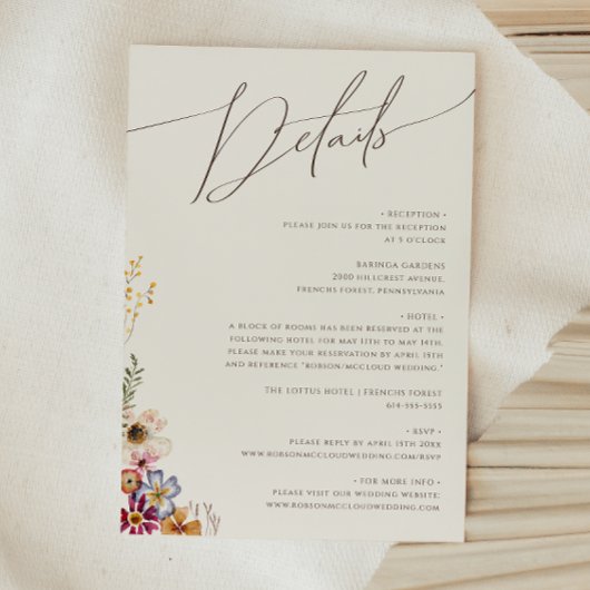 Kleurrijke wilde bloem | Gegevens over de beige tu Informatiekaartje