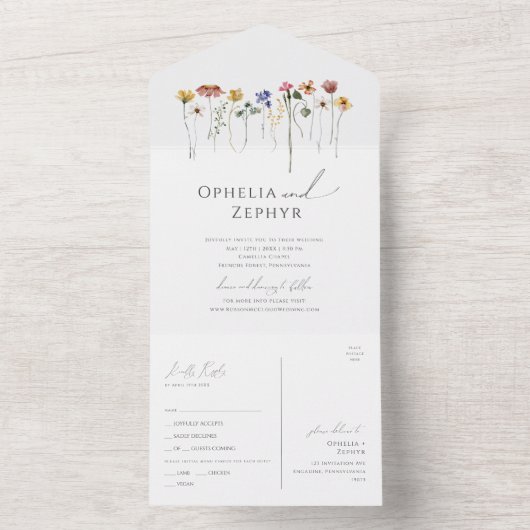 Kleurrijke Wilde Bloem | Gewoon Zeehond Afstempele All In One Uitnodiging (Binnen)