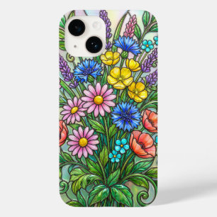 Kleurrijke wilde bloem glas-in-lood telefoonhoes Case-Mate iPhone 14 hoesje