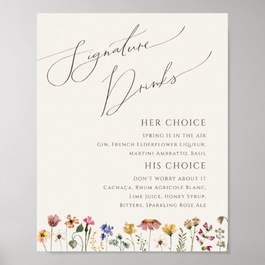 Kleurrijke Wilde Bloem | Handtekening Dranken Bord Poster (Voorkant)