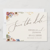 Kleurrijke wilde bloem | Horizontaal beige tuin Save The Date (Voorkant)