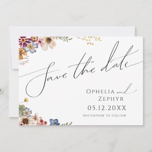 Kleurrijke wilde bloem | Horizontaal tuinen Save The Date (Voorkant)