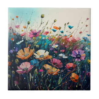 Kleurrijke wilde bloem kunst tegeltje