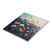 Kleurrijke wilde bloem kunst tegeltje (Zijkant)