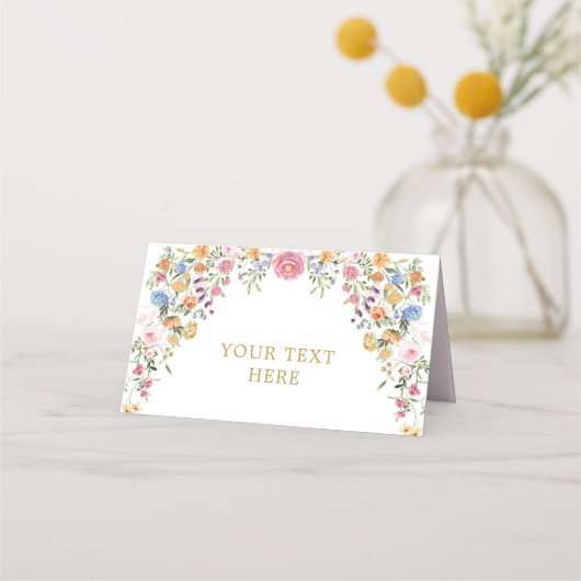 Kleurrijke wilde bloem Lententuin bruiloft Plaatskaartje (Voorkant)