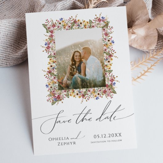 Kleurrijke wilde bloem | Lijst foto weide Save The Date
