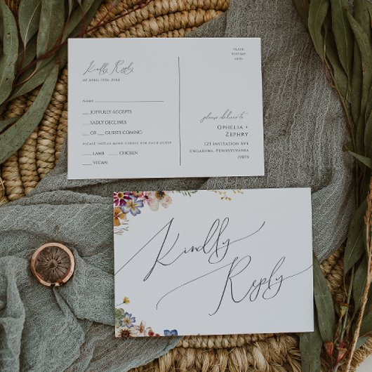 Kleurrijke wilde bloem | Menu Choice RSVP-Briefkaa