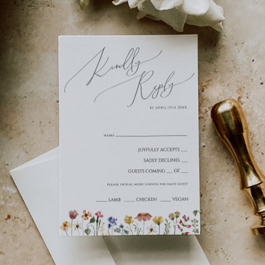 Kleurrijke wilde bloem | Menu Choice RSVP-kaart