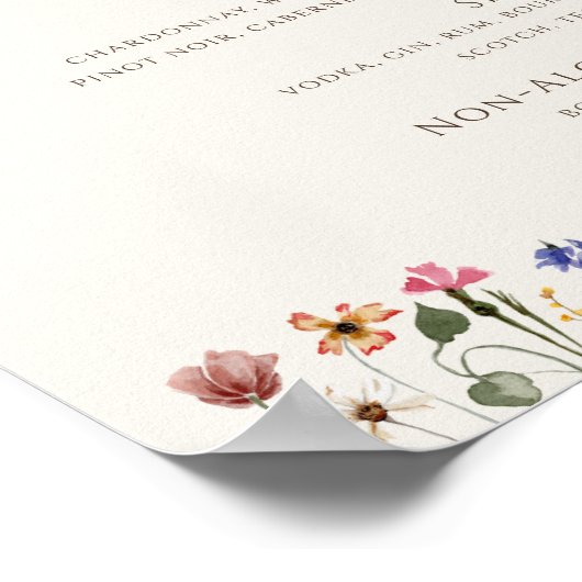 Kleurrijke wilde bloem | Menu Drinken beige Weddin Poster (Hoek)