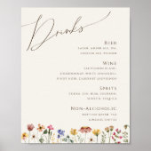 Kleurrijke wilde bloem | Menu Drinken beige Weddin Poster (Voorkant)