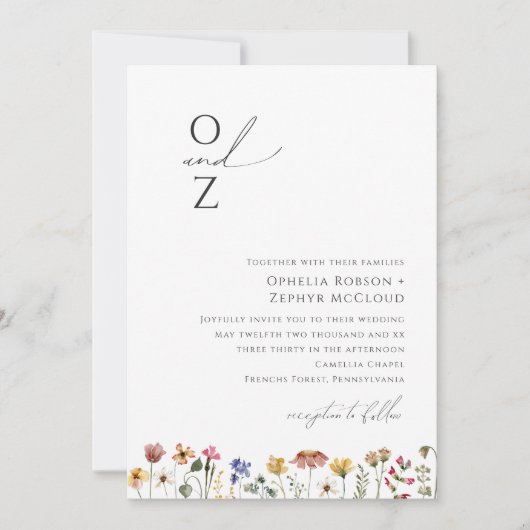 Kleurrijke wilde bloem | Monogram bruiloft Kaart (Voorkant)