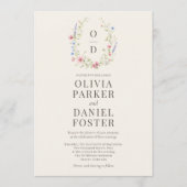 Kleurrijke Wilde Bloem Monogram QR Code Boho Bruil Kaart (Voorkant)