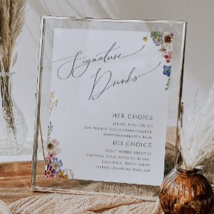 Kleurrijke wilde bloem   Ondertekening Drink Poster