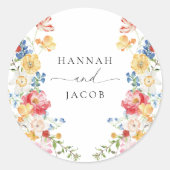Kleurrijke Wilde Bloem Persoonlijke Trouwcadeau Ronde Sticker (Voorkant)