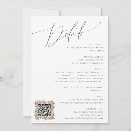 Kleurrijke wilde bloem | QR-code in één huwelijk Kaart (Achterkant)